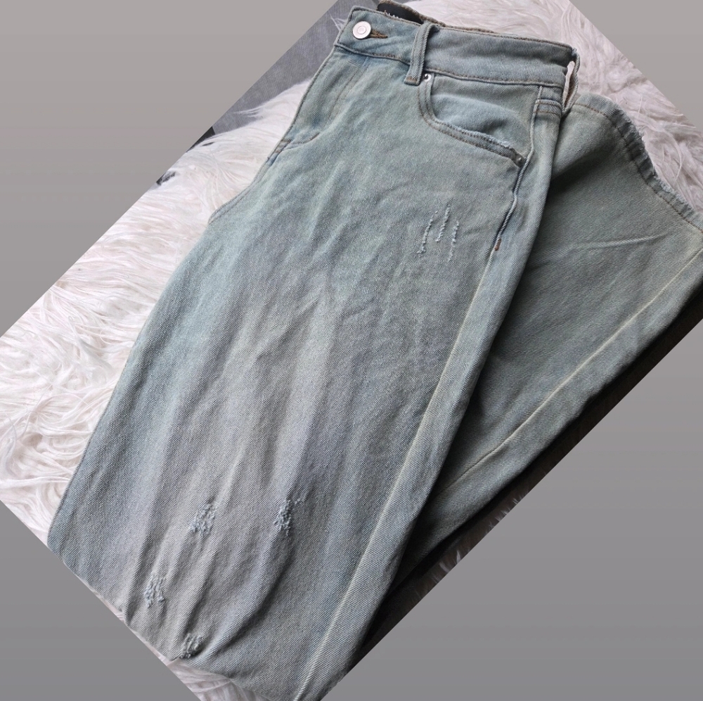 Light Sage Distressed High-Rise Jeans
